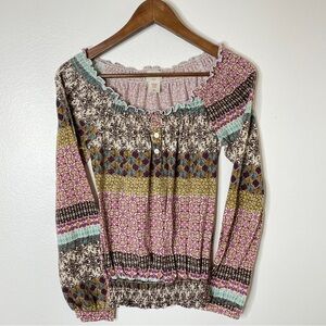 Y2K Mossimo Off The Shoulder Top XS Floral Boho Chic Fairy Granola Ruffles